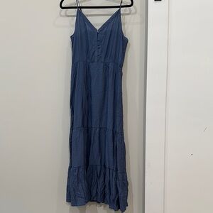 Only Blue Tiered Maxi Dress with Buttons
